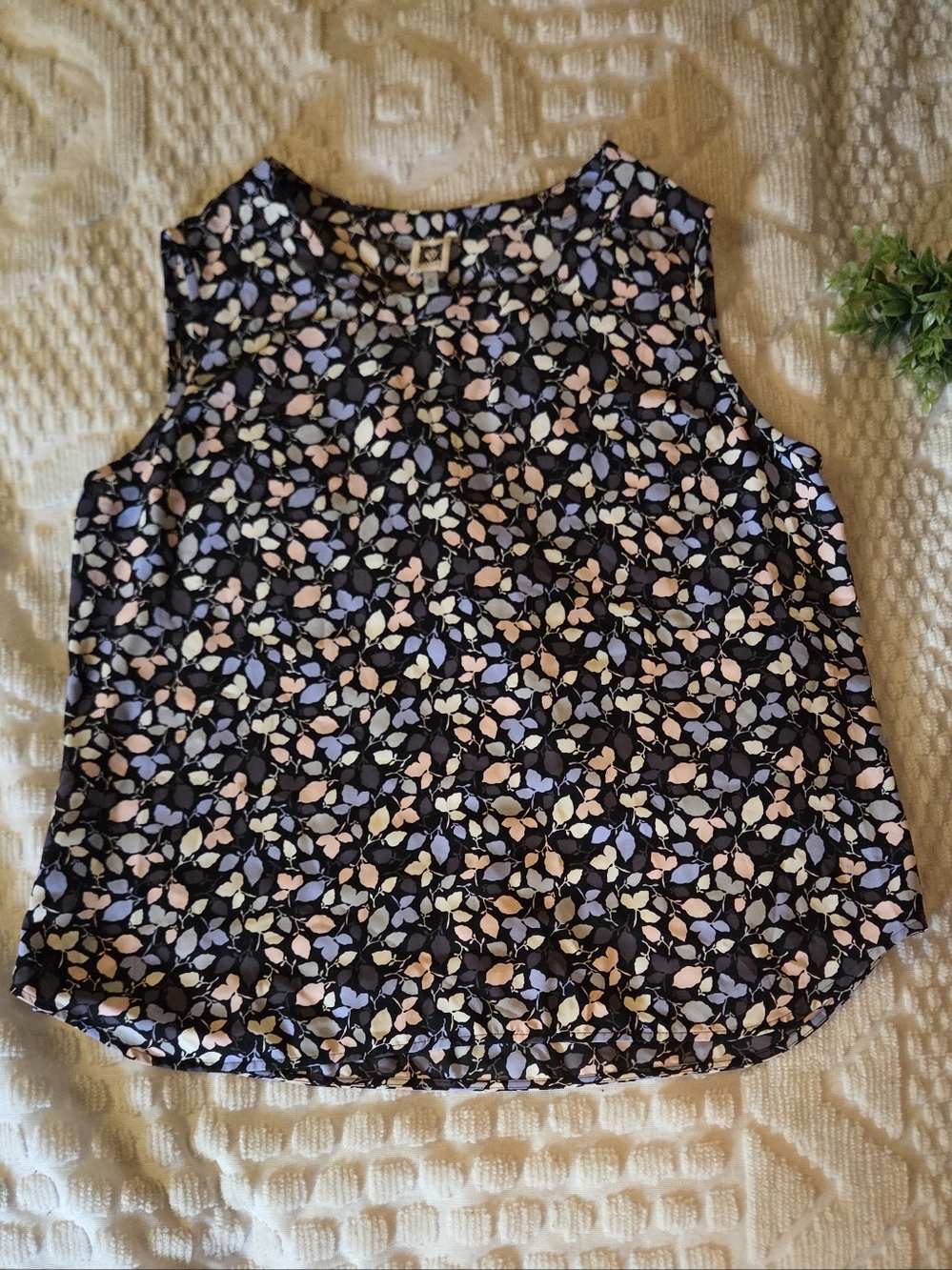 Anne Klein Floral Sleeveless Blouse 2X: Black Workwear Shell Top Plus Size - Picture 4 of 11